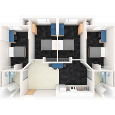 Rendering of a typical room layout in Leeds House